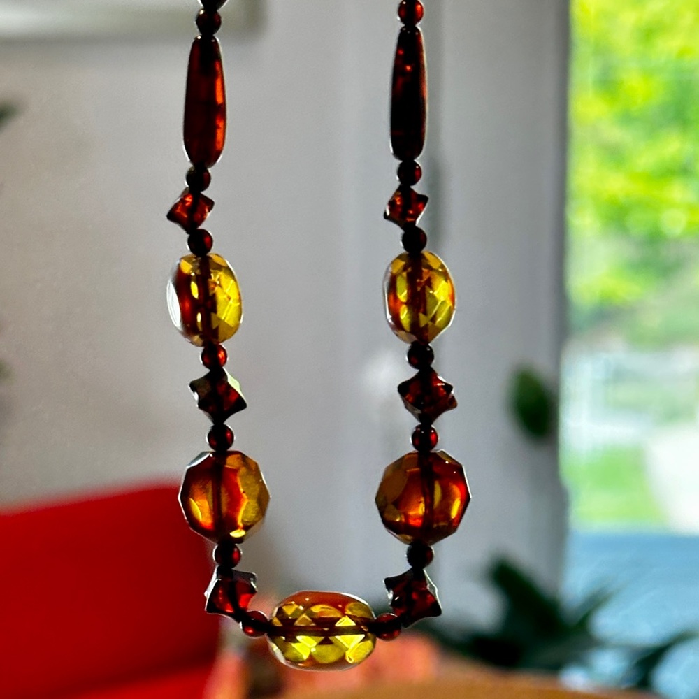 Vintage Amber and Yellow Glass Beaded Necklace - 1940s